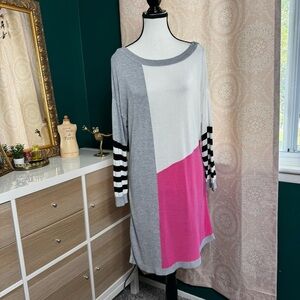 White House Black Market Color Block Stripe Asymmetrical Knit Dress Tunic Sz M